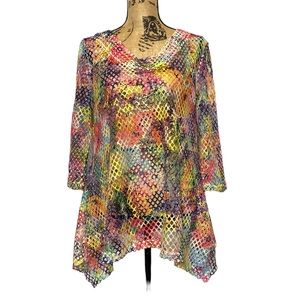 Ronnie Salloway Multi-Colored Mesh Tunic Top Coverup Shirt